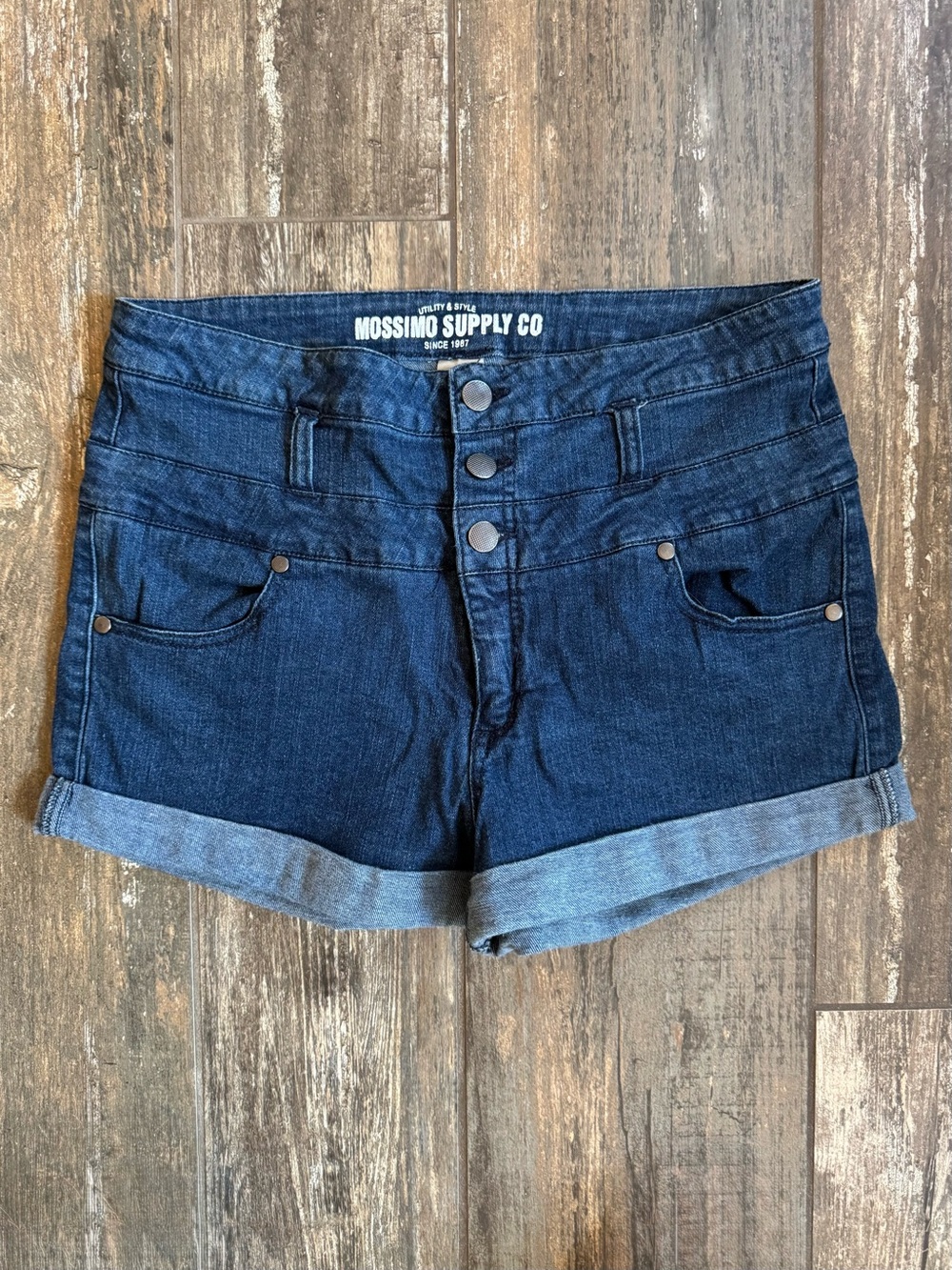 Vintage Mossimo Supply Co. Dark Blue Denim Roll-Cuff Shorts size 15